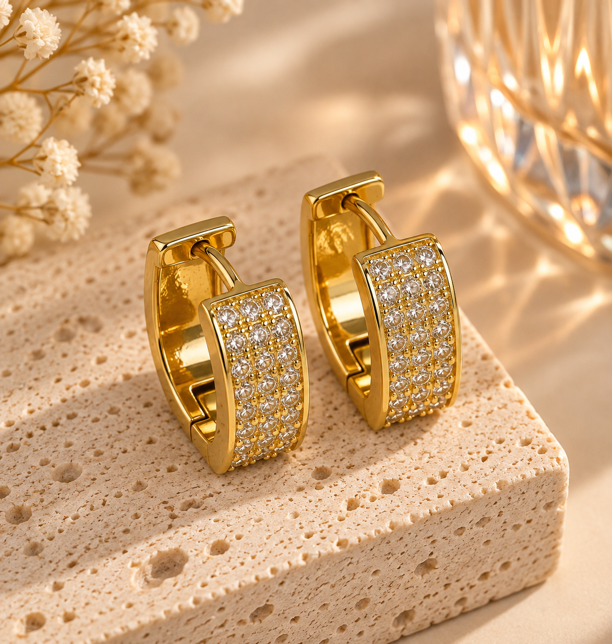 Golden Pavé Huggies Hoop Earrings