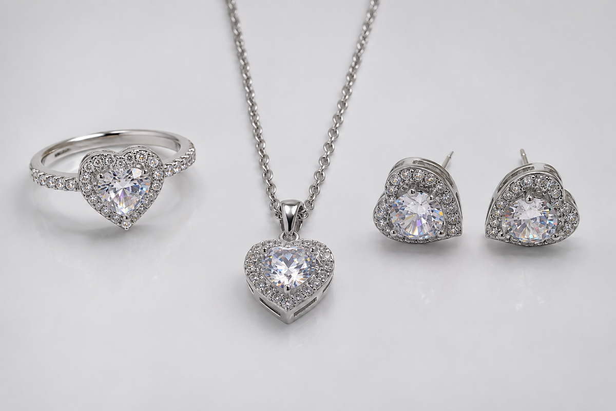 Heart Elegant Romantic Necklace, Earrings & Ring Set
