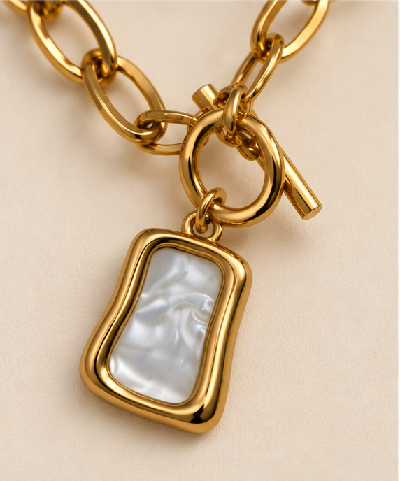 Square Mother Of Artificial Pearl Pendant Necklace