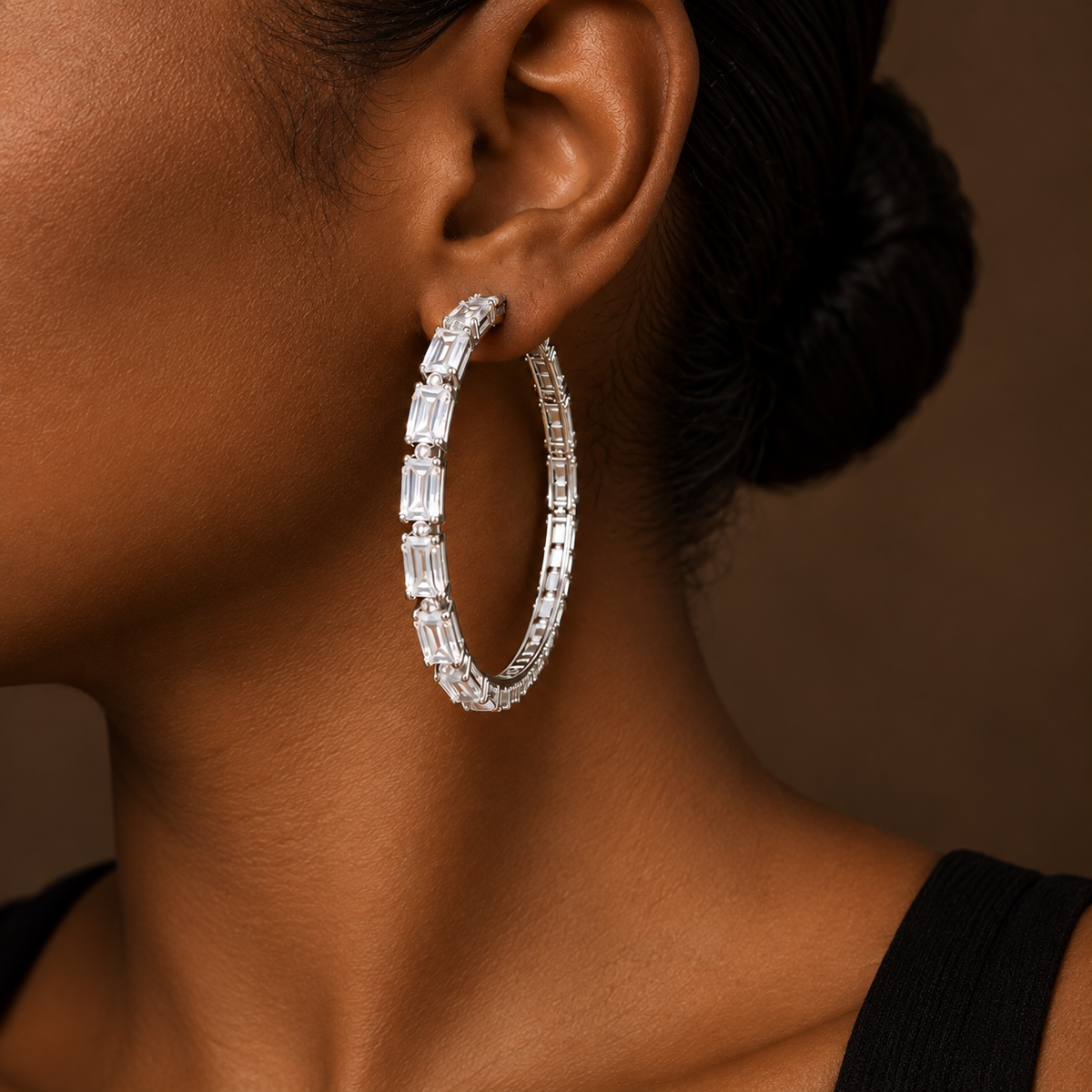 Baguette Rhinestones Large Hoop Earrings
