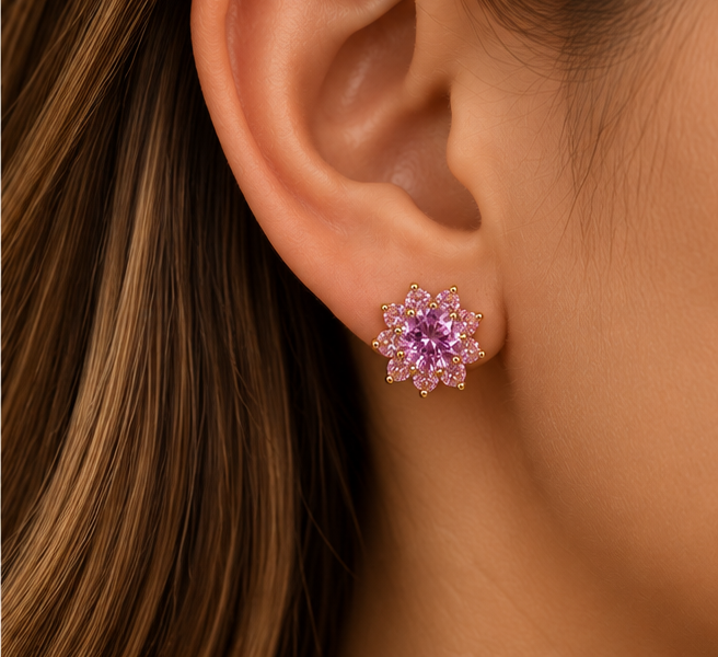 Elegant Pink Flower Stud Earrings