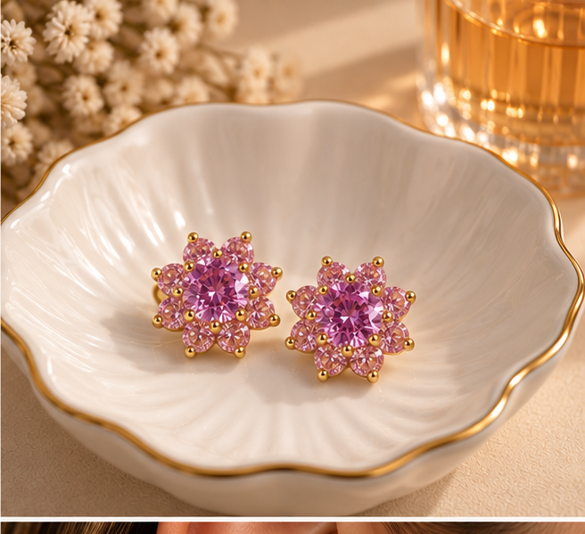 Elegant Pink Flower Stud Earrings