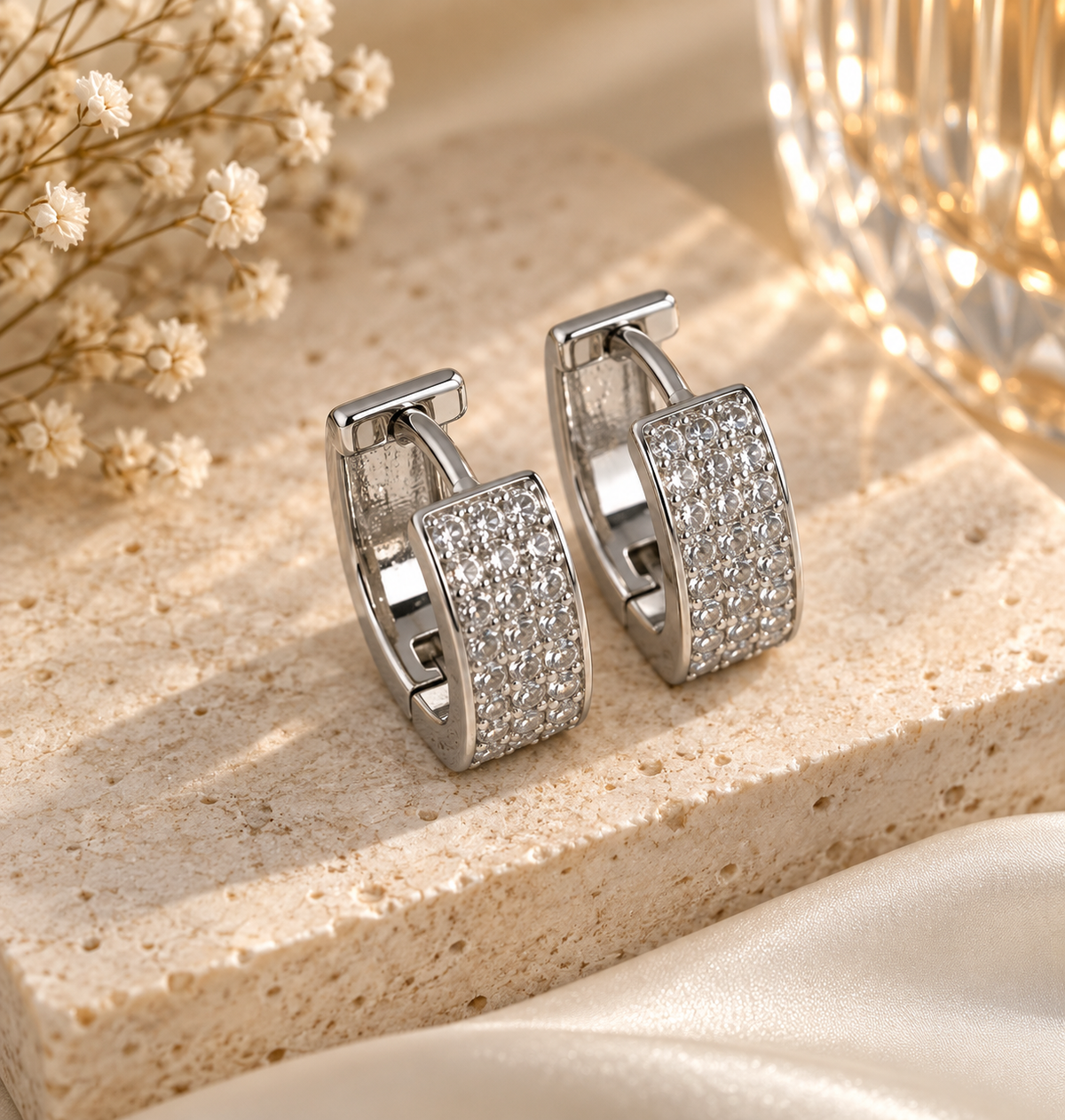 Golden Pavé Huggies Hoop Earrings