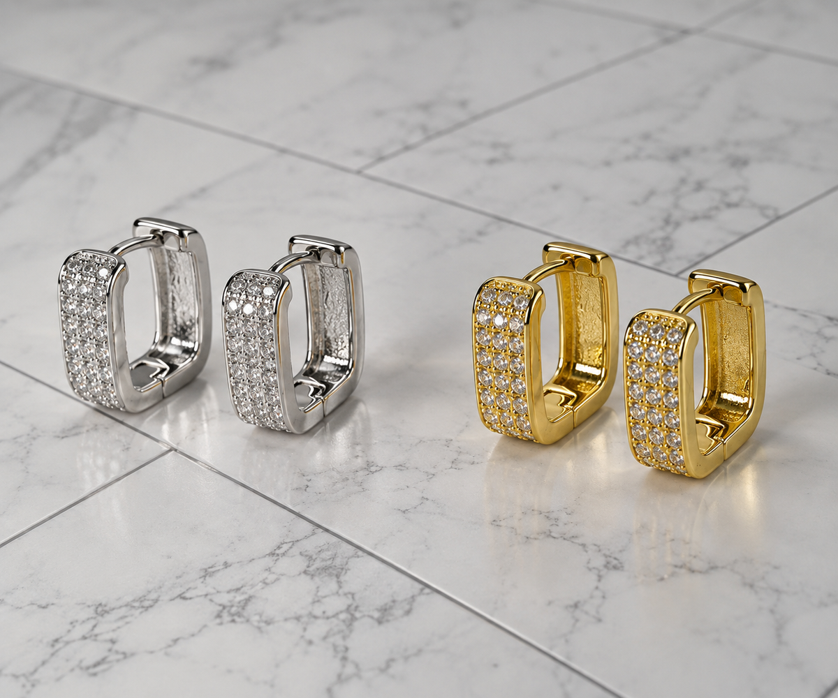 Golden Pavé Huggies Hoop Earrings
