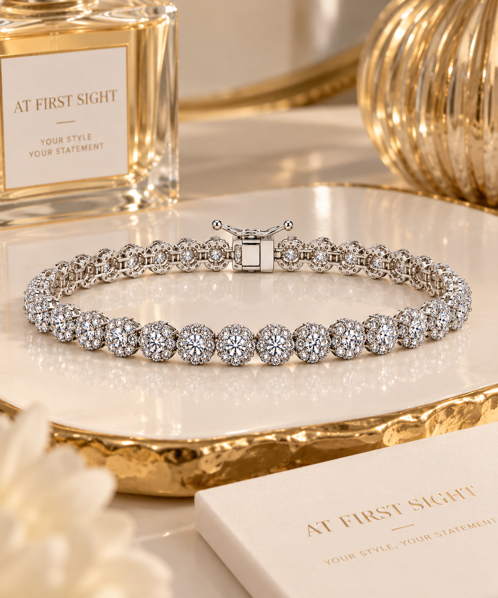 Round Halo Tennis Bracelet