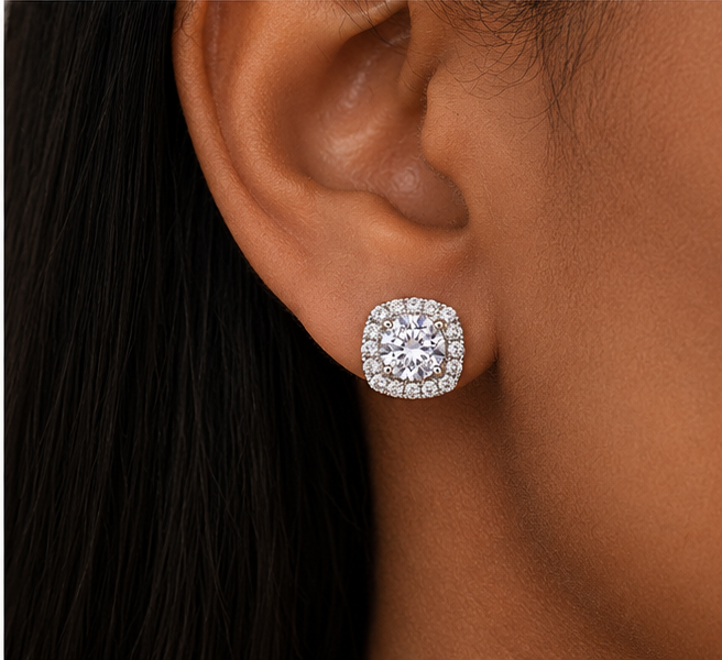 Square Halo Stud Earrings