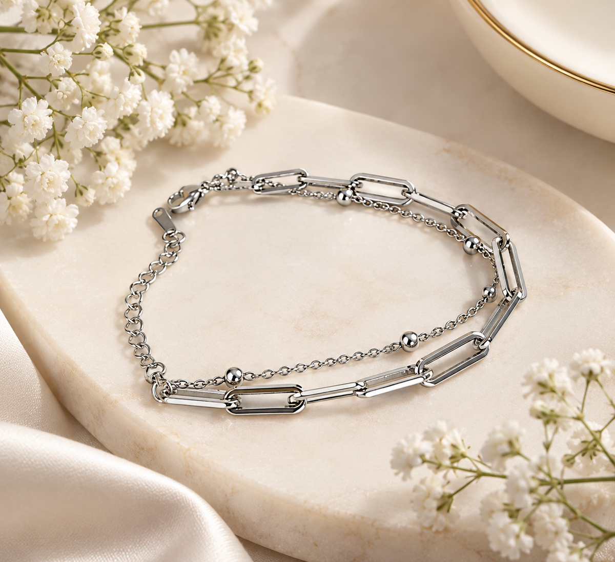 Silver Link & Bead Bracelet