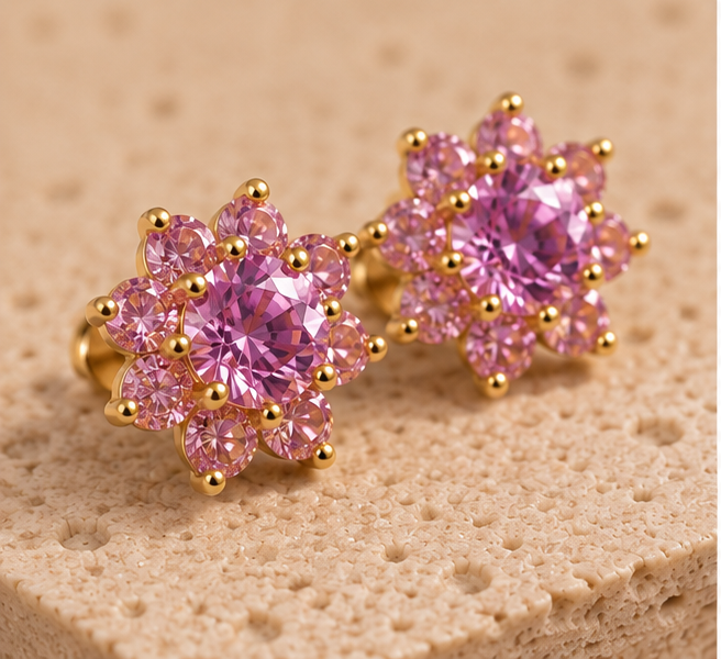Elegant Pink Flower Stud Earrings