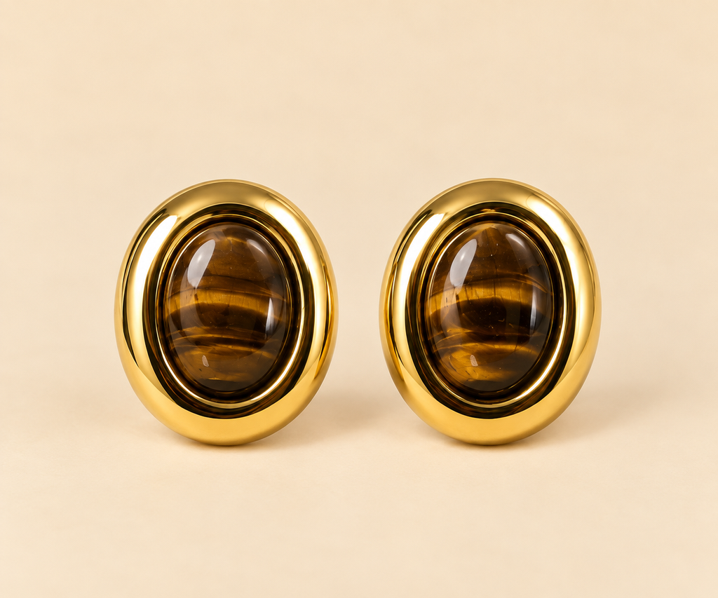 Vintage Tiger Eye Stone Necklace & Earrings Set