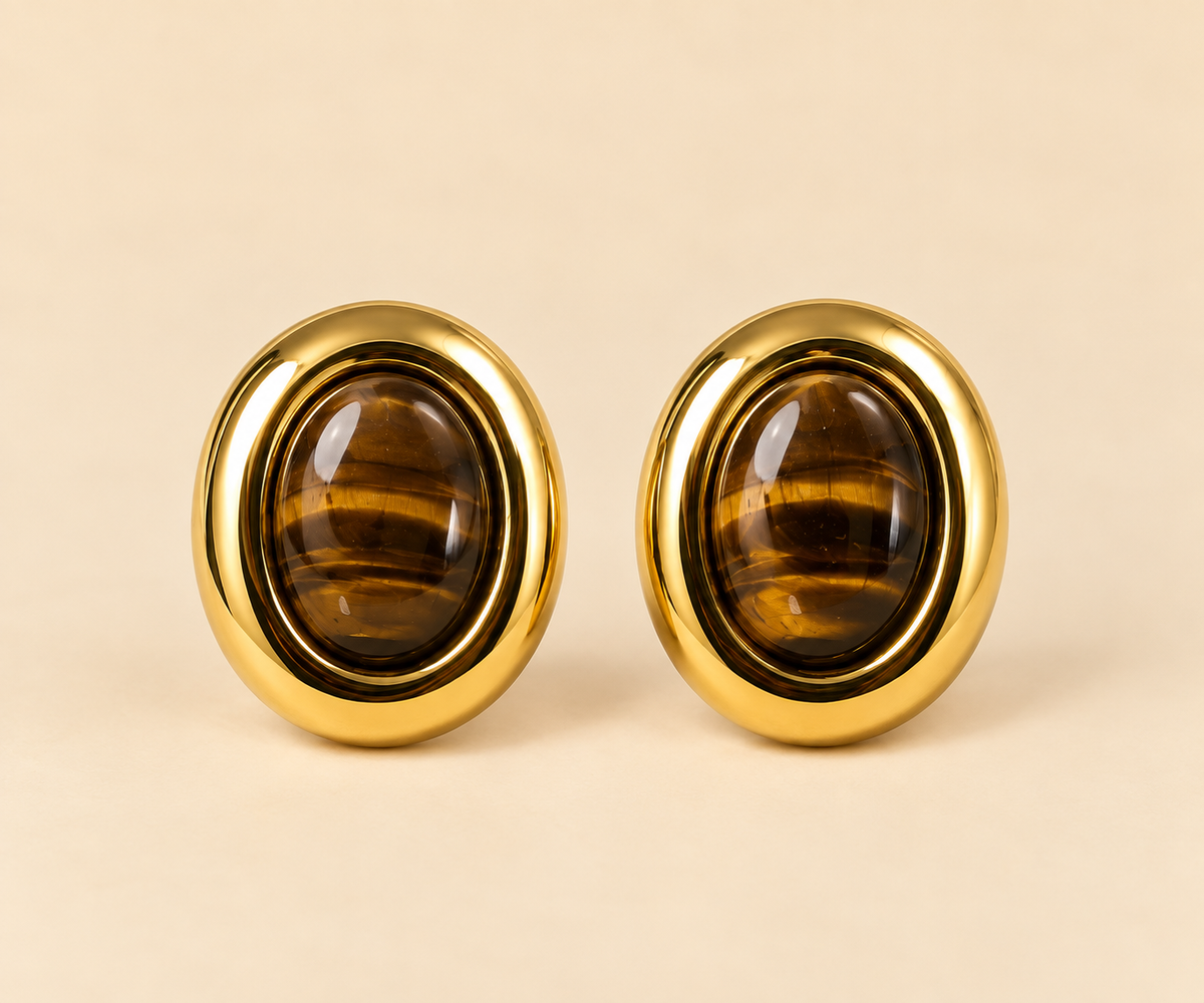 Vintage Tiger Eye Stone Necklace & Earrings Set