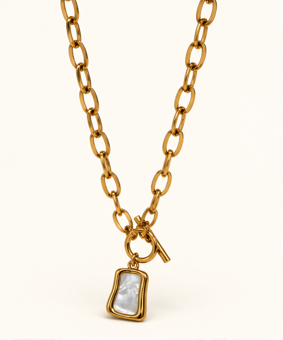 Square Mother Of Artificial Pearl Pendant Necklace