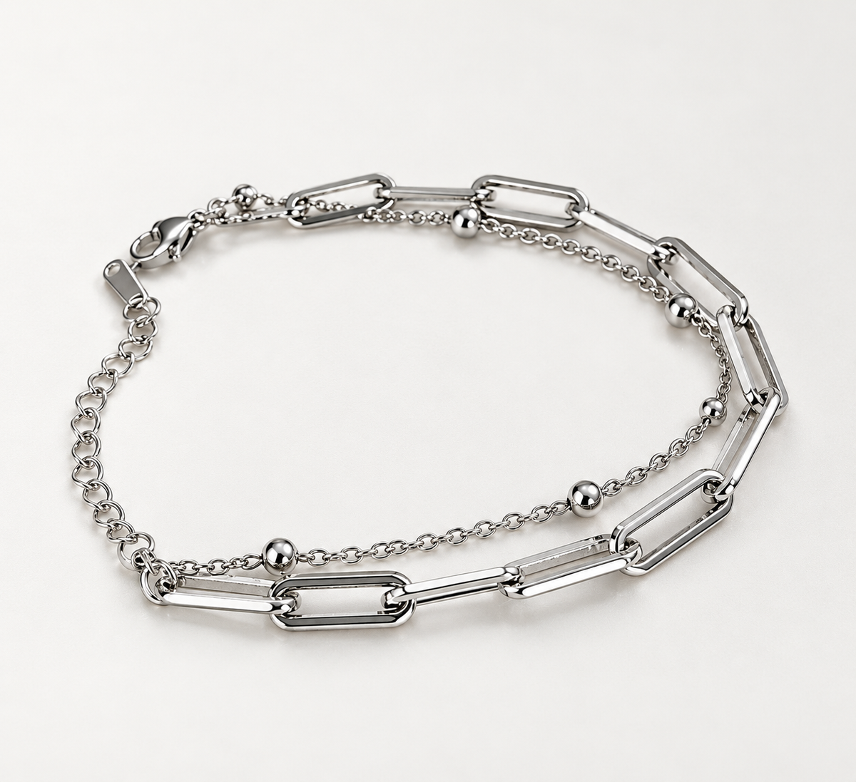 Silver Link & Bead Bracelet