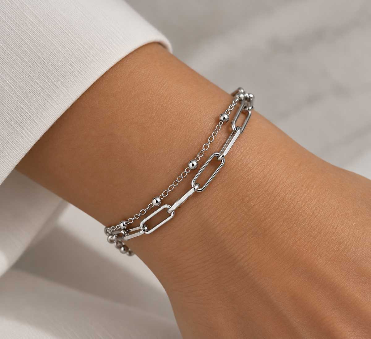 Silver Link & Bead Bracelet