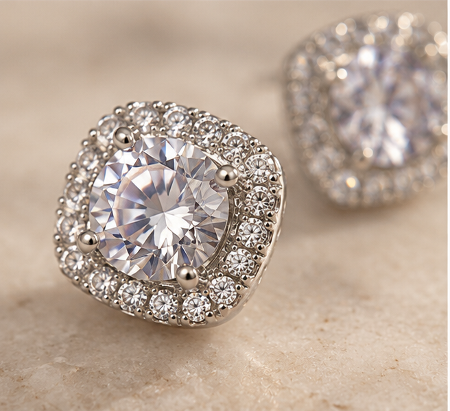 Square Halo Stud Earrings