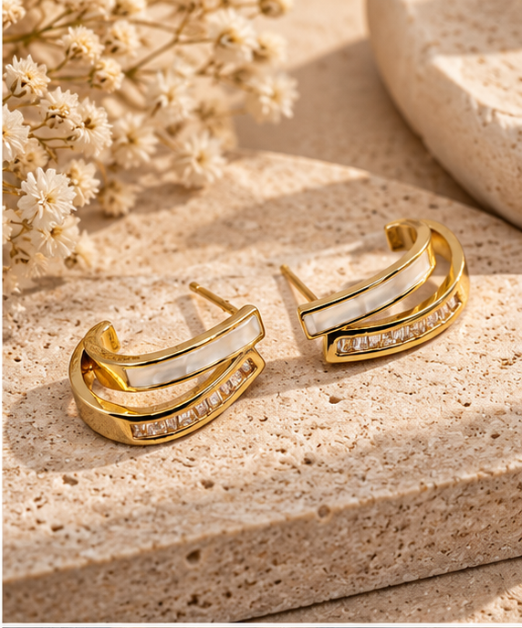 Double Layer Mother of Pearl Earrings