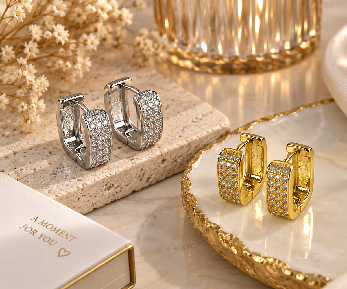 Golden Pavé Huggies Hoop Earrings