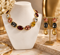 Artsy Vintage Alloy Rhinestone Necklace & Earrings Set